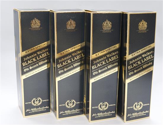 Four boxed bottles of Johnnie Walker Extra Special Black label 12 year old whisky